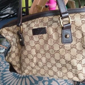 Elegant Designer Monogram Shoulder Bag in Beige and Brown